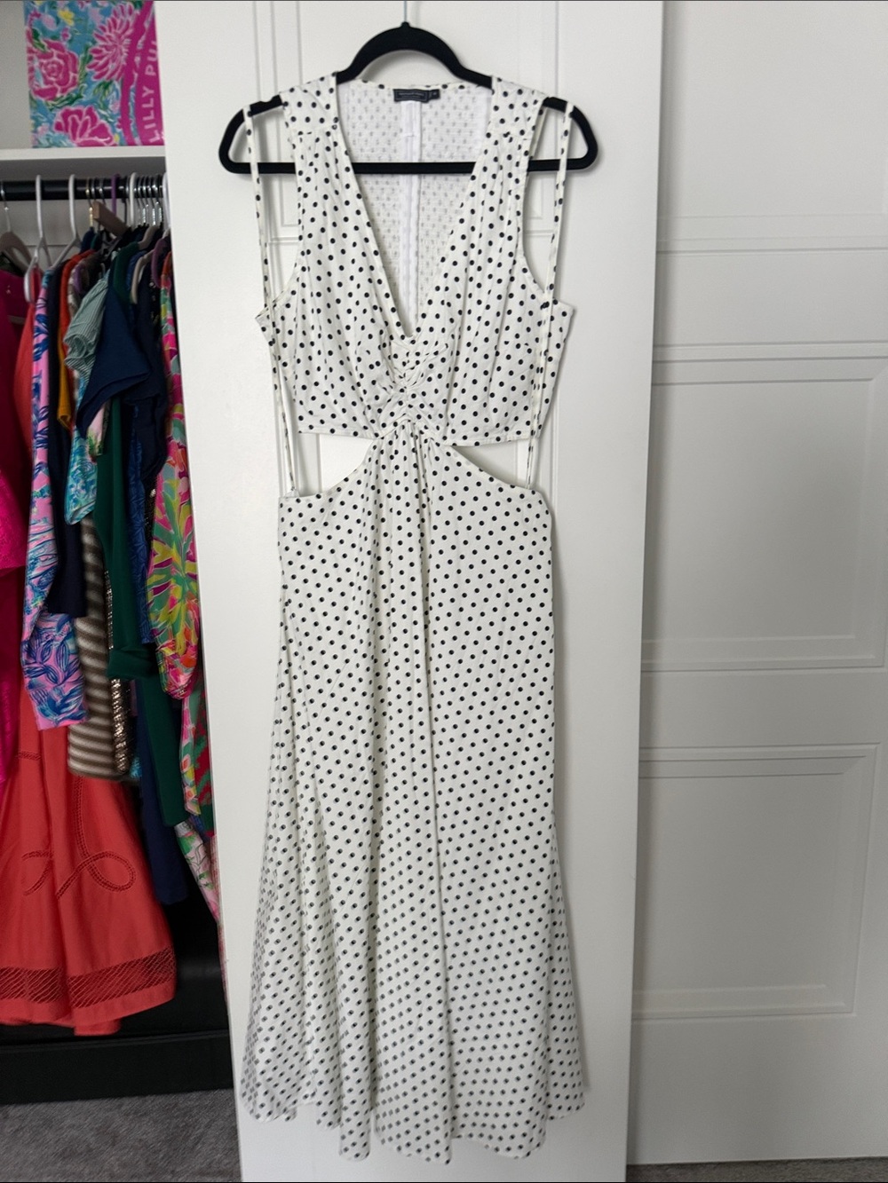 EUC Vineyard Vines White Maxi Dress with Black Polka Dots Size 14